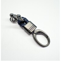 NAVY LEATHER AND GUNMETAL S/STEEL CLIP KEYRING