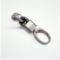 BROWN LEATHER AND GUNMETAL S/STEEL CLIP KEYRING