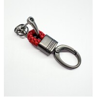 RED LEATHER AND GUNMETAL S/STEEL CLIP KEYRING