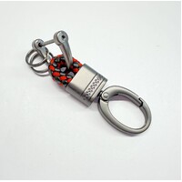 RED AND BLACK LEATHER AND GUNMETAL S/STEEL CLIP KEYRING