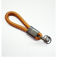 LARGE LOOP TAN LEATHER AND GUNMETAL S/STEEL KEYRING