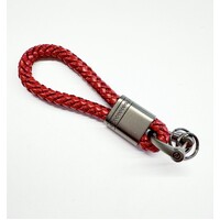 LARGE LOOP RED LEATHER AND GUNMETAL S/STEEL KEYRING