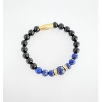 ONYX AND LAPIS LAZULI BEADED BRACELET WITH YGP S/STEEL CLASP