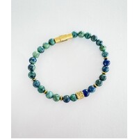 AZURITE MALACHITE BEADED BRACELET WITH YGP S/STEEL CLASP