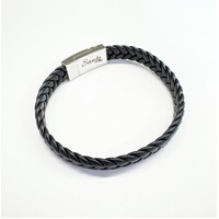 BLACK LEATHER SQUARE EDGE S/STEEL CLASP BRACELET