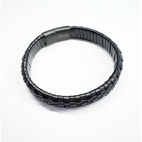 BLACK LEATHER WITH BLACK WIRE BRACELET