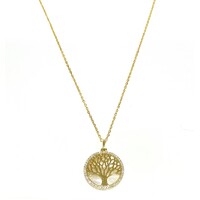 YELLOW GOLD MOTHER OF PEARL TREE OF LIFE NECKLACE